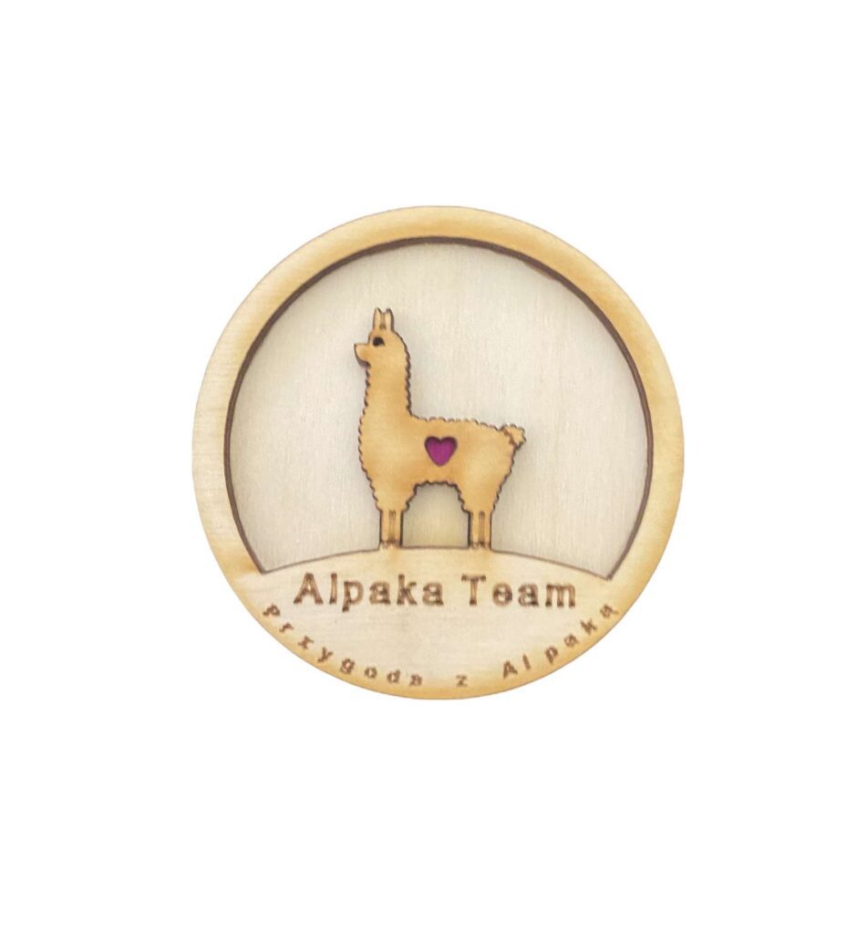 drewniany magnes Alpaka Team